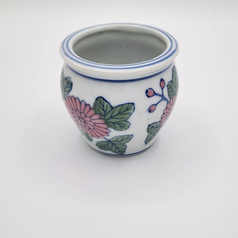 Vintage Very Small Chinese-style Porcelain Cabbage Rose Planter Vase Dish - Picture 1 of 6